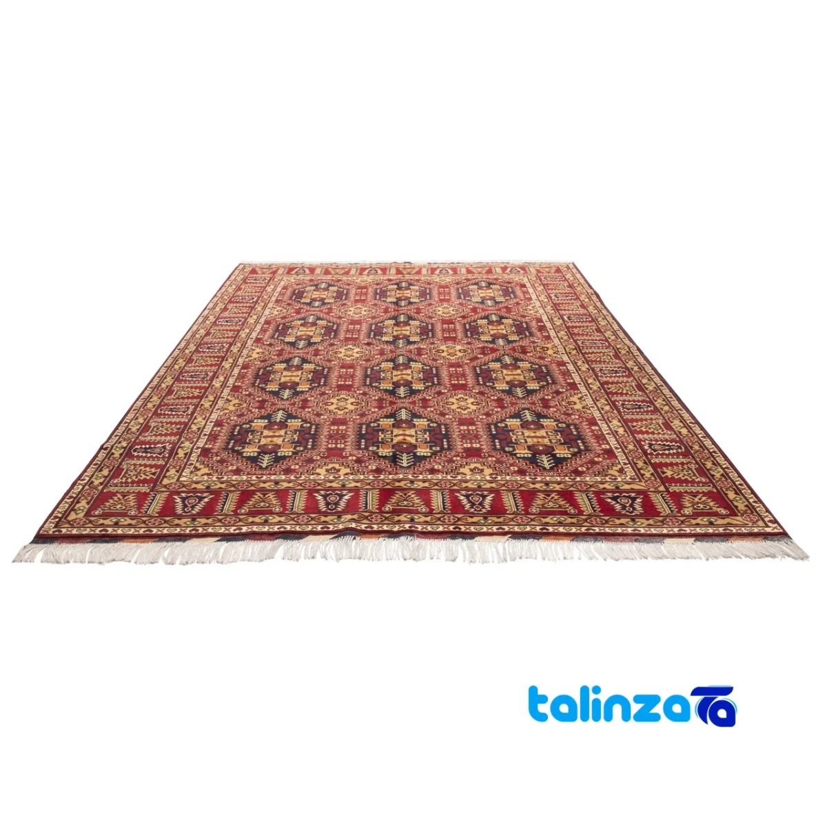 Edge view of C Persia Handwoven Rug - Luxurious Red Design border and finishing