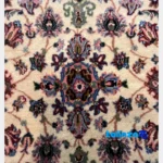 Corner detail of Turkmen Design Handwoven Area Rug Cream Hand washable binding and edges