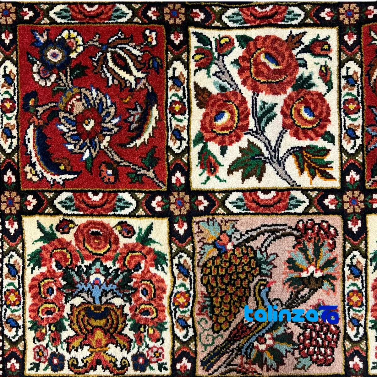 Bakhtiari Handwoven Rug Colorful Design Hand wash - Corner detail showing binding and edges