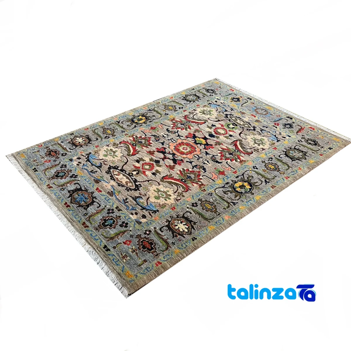 Qashqai Handwoven Rug Stunning Design Gray - Corner detail showing binding and edges