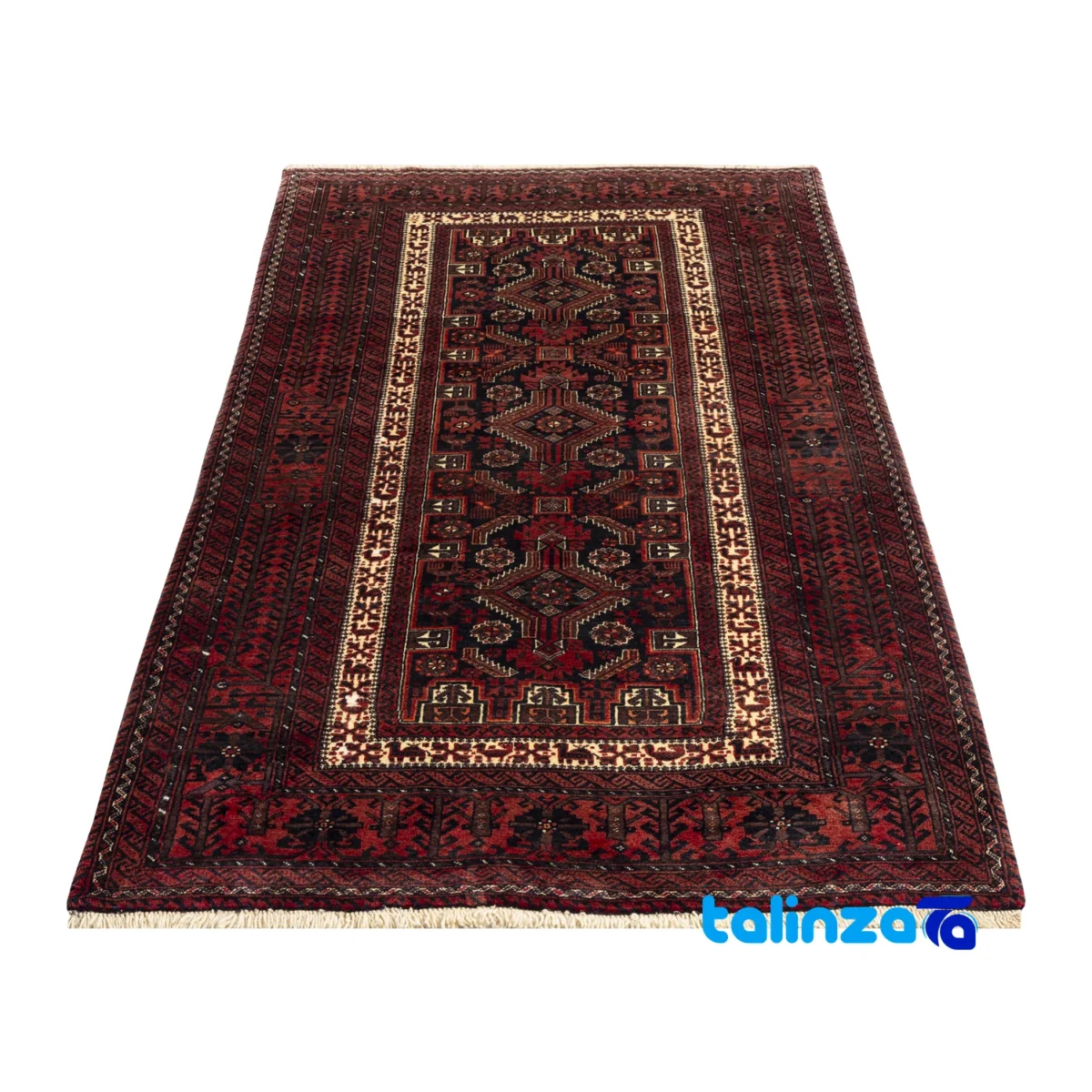 Baloch Handwoven Rug Model 19.11.3145 Navy Blue 293x103x1 cm - Edge view showing border and finishing