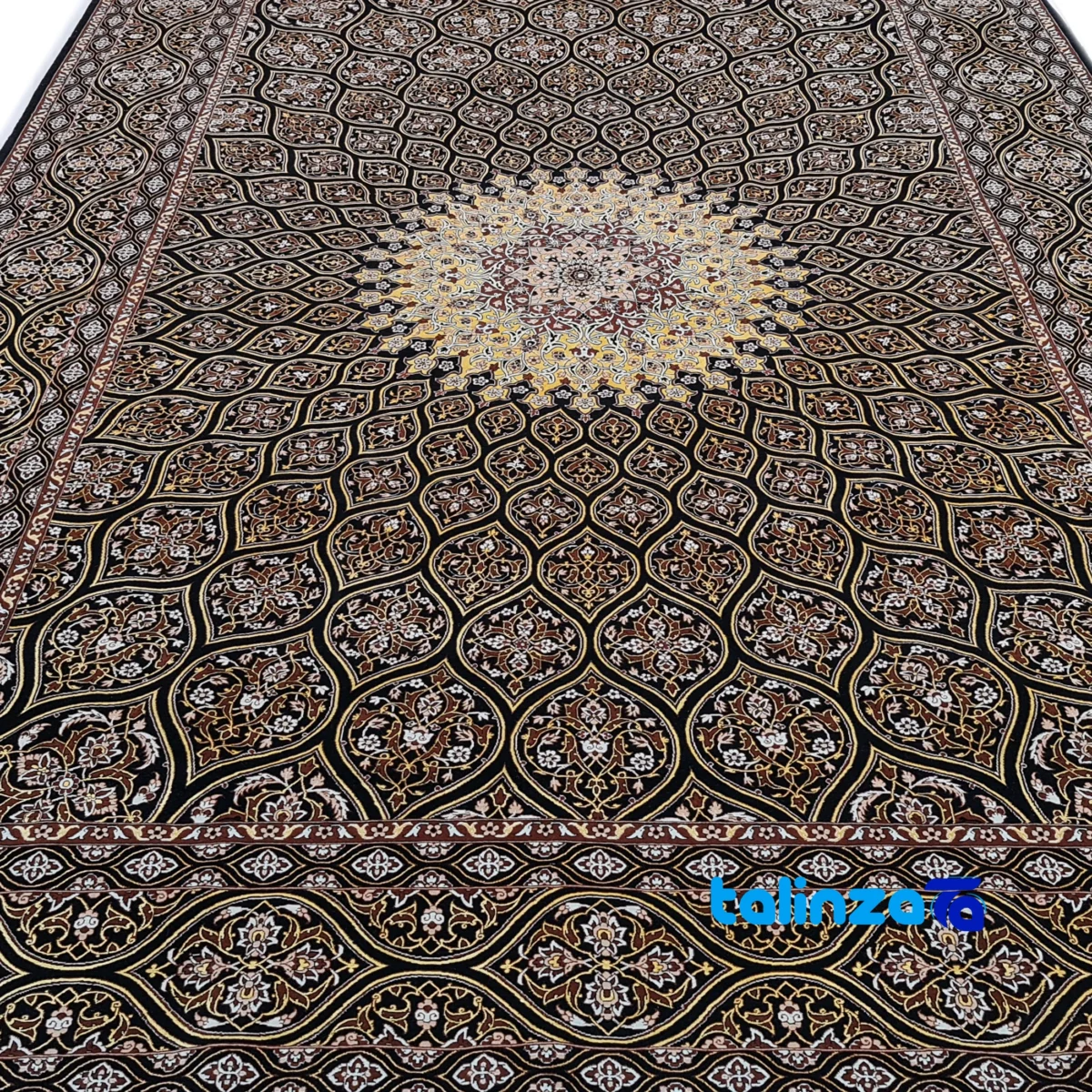 Edge view of Haj Bagheri Handwoven Carpet Black border and finishing