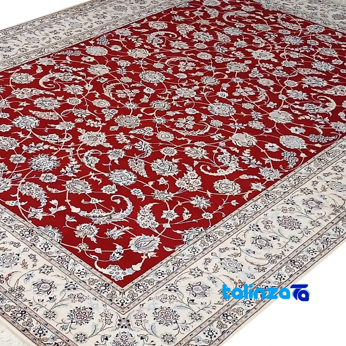 Edge view of Nain Handwoven Carpet Model Afshan Luxurious Red border and finishing