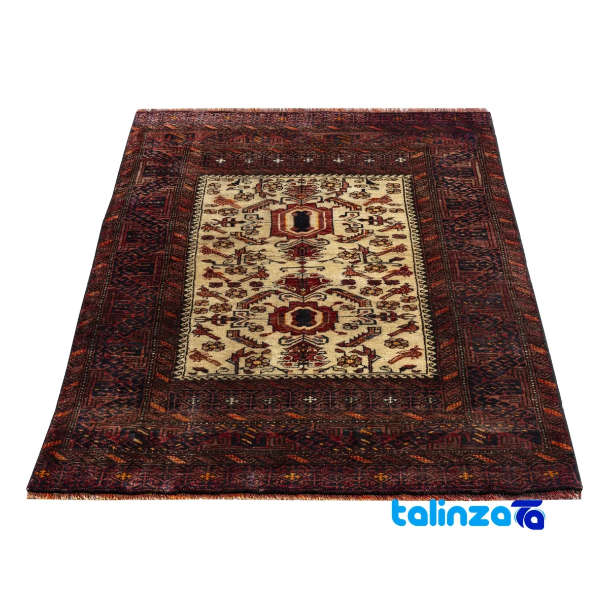 Corner detail of Handwoven Persian Rug Baloch Design Natural Dye binding and edges
