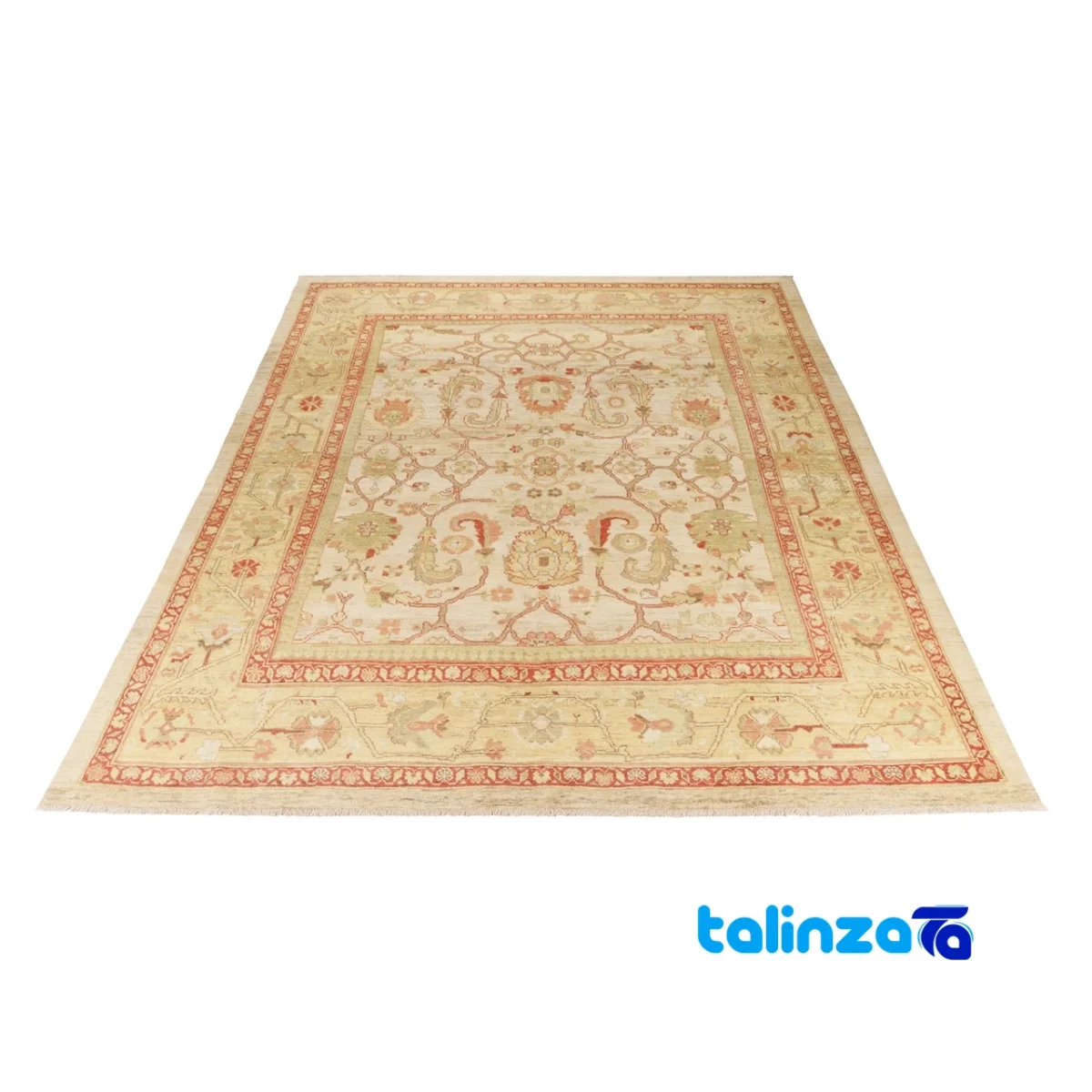 C Persia Handwoven Carpet Elegant Cream Design - Edge view showing border and finishing