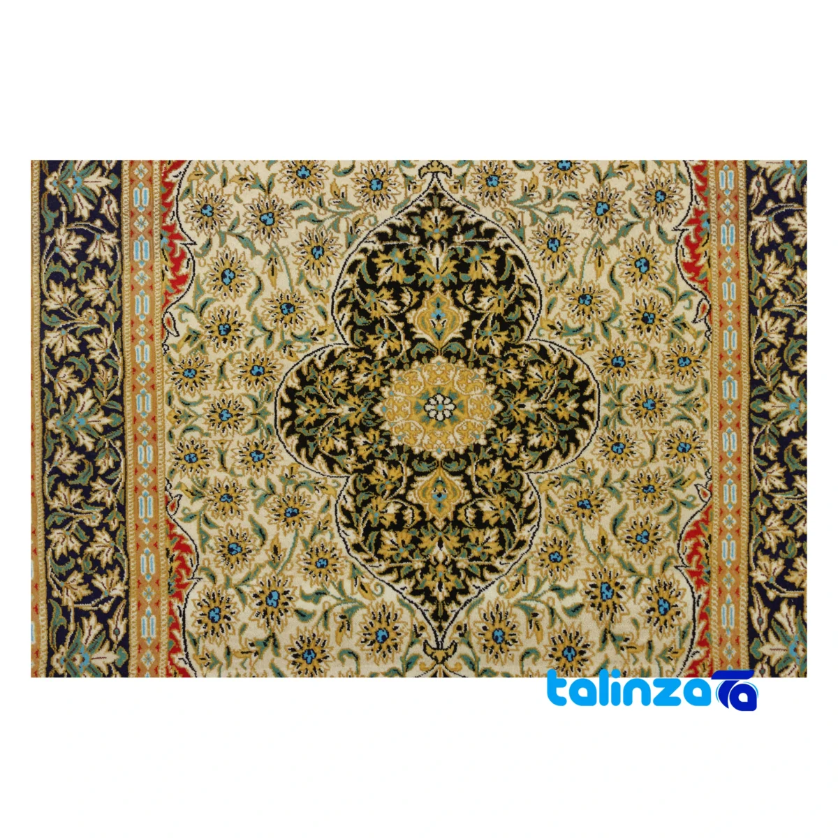 Persian Handwoven Rug Latchak Design Cream - Corner detail showing binding and edges