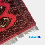 Edge view of Traditional Handwoven Red Turkmen Carpet Hand wash only border and finishing