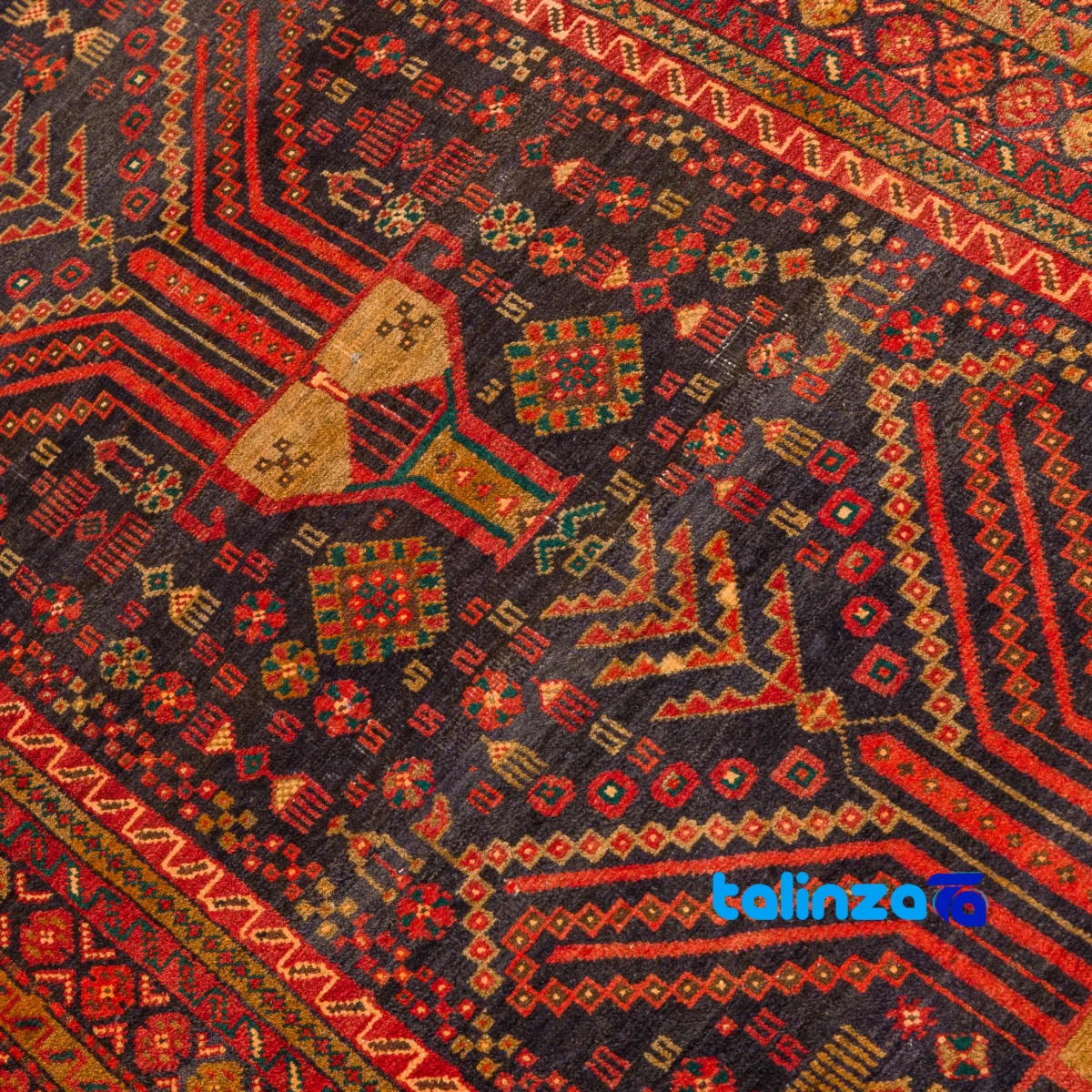 Handwoven Persian Runner Rug Baloch Pattern 272 x binding and edges (Corner detail)