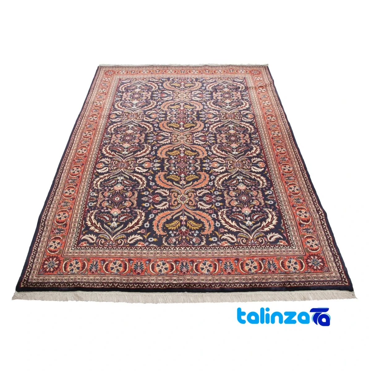 Edge view of C Persia Handwoven Rug Rich Navy border and finishing
