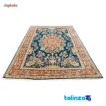 Traditional Handwoven Carpet Blue Floral Design - Corner detail showing binding and edges