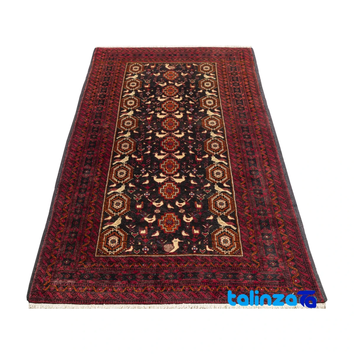 Baloch Handwoven Carpet Model 20.34.2834 Navy binding and edges (Corner detail)