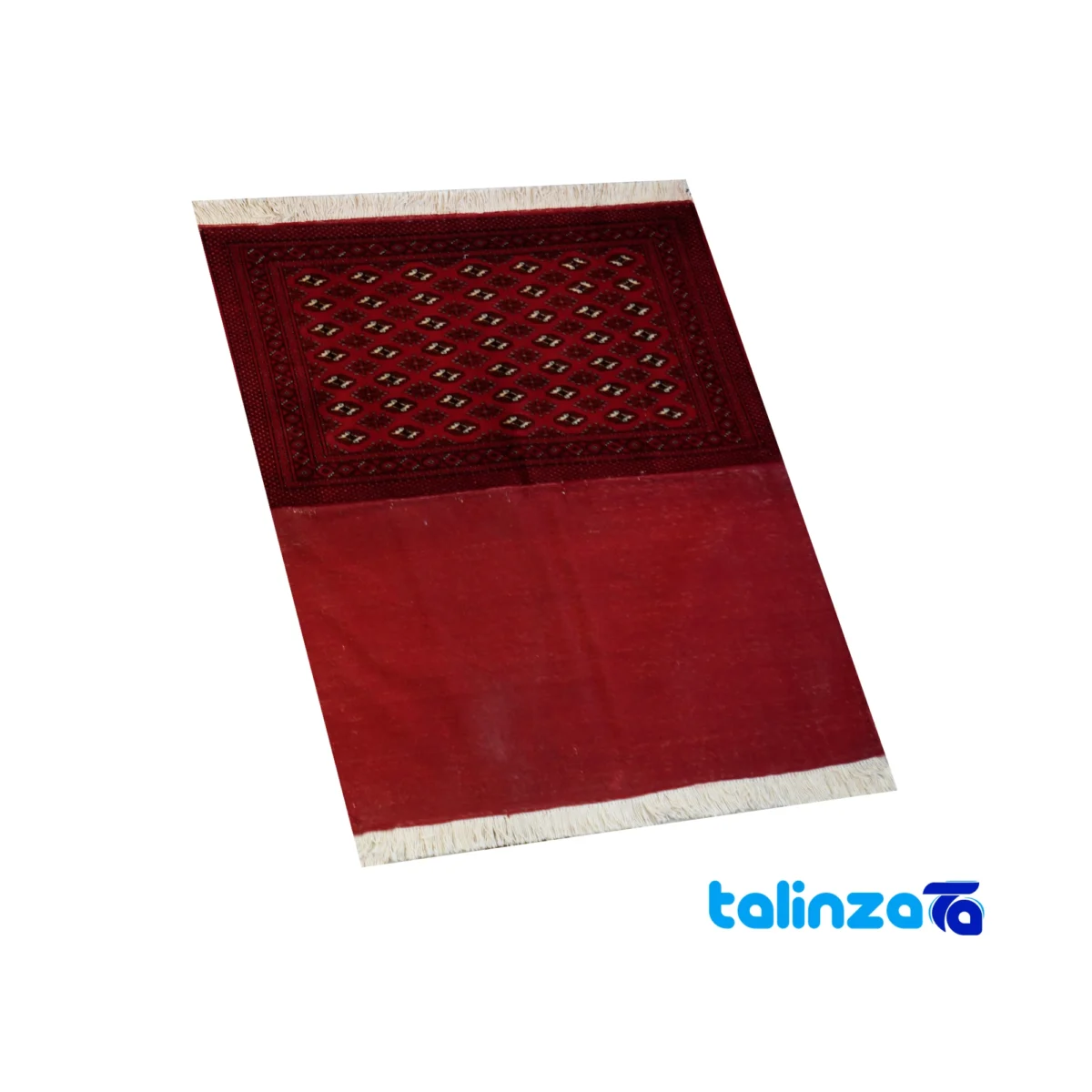 Edge view of Turkmen Handwoven Carpet Red 125x60x1 cm border and finishing