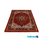 Corner detail of Si Persia Handwoven Carpet Luxurious Burgundy Design binding and edges