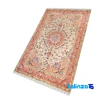 Handwoven Tabriz Carpet Cream - Edge view showing border and finishing