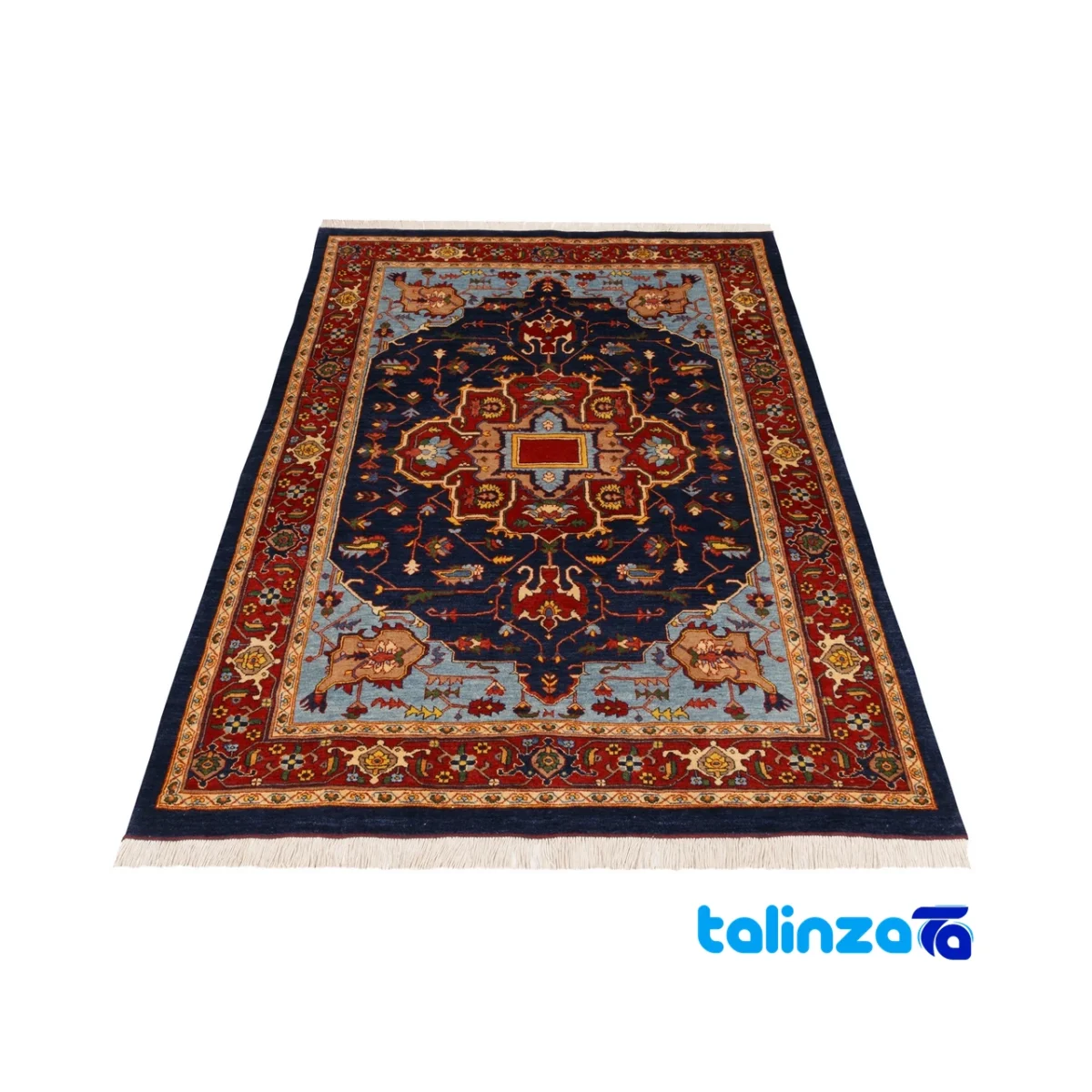Edge view of Si Persia Handwoven Rug Elegant Navy Design border and finishing