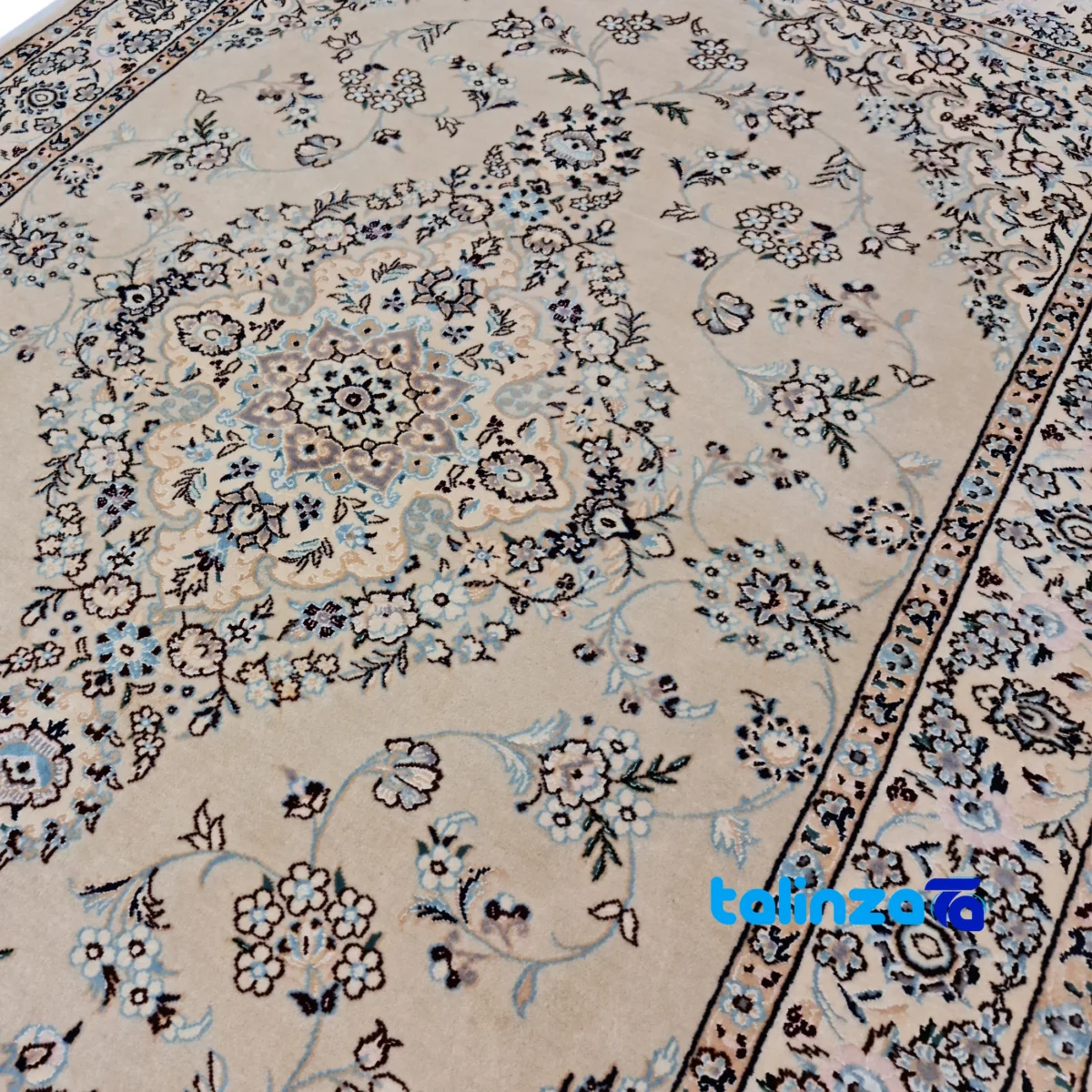 Edge view of Nain Handwoven Rug 1. Design Lajak Toranji border and finishing