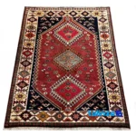 Persian Handwoven Rug Geometric Design Copper - Corner detail showing binding and edges