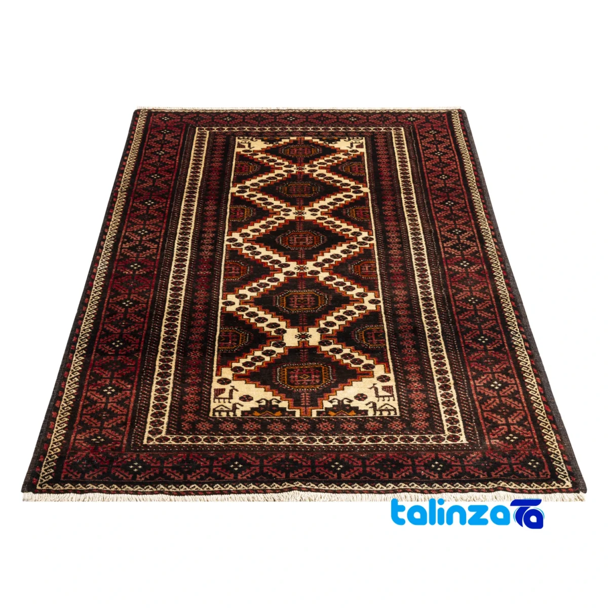 Baloch Handwoven Rug Model 20.23.1348 Cream binding and edges (Corner detail)