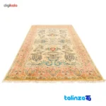 Handwoven Persian Rug Beige Floral Design material and craftsmanship (Weave close-up)