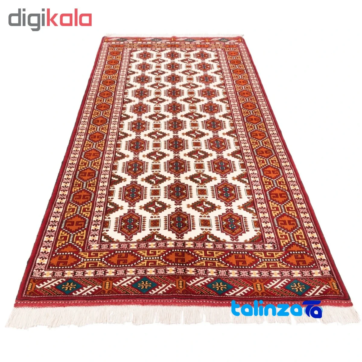 Edge view of Si Persia Handwoven Rug Geometric Design Cream border and finishing