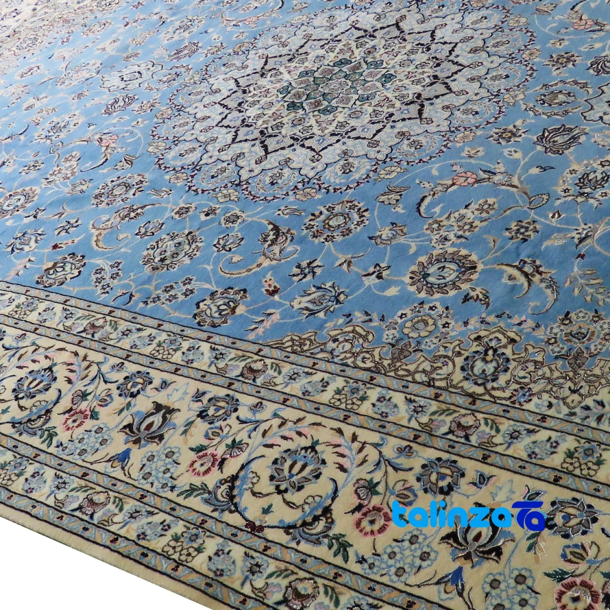 Akvan Handwoven Carpet Latchak Design Blue Hand wash only - Edge view showing border and finishing