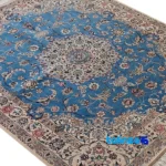 Nain Handwoven Rug Lattice Design Blue - Edge view showing border and finishing