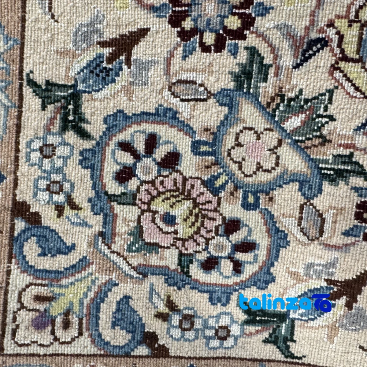 Edge view of Nain Handwoven Rug Blue Unique Design border and finishing