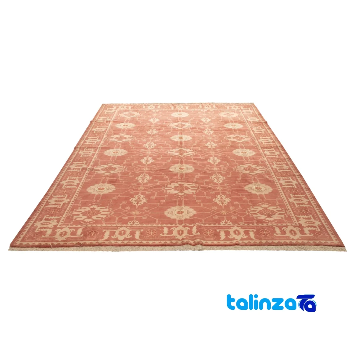C Persia Handwoven Rug - Elegant Peach Design - Edge view showing border and finishing