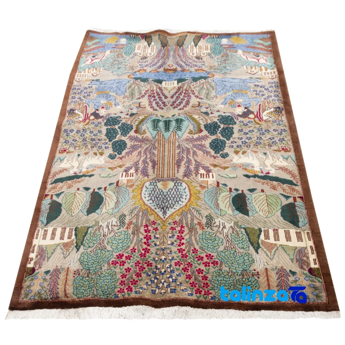 Corner detail of Si Persia Handwoven Rug Colorful Design binding and edges
