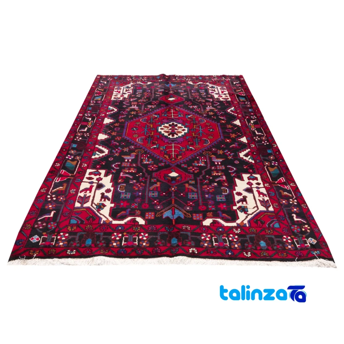 Si Persia Handwoven Rug Elegant Navy Design - Corner detail showing binding and edges