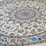 Nain Handwoven Carpet Round Design Natural Colors binding and edges (Corner detail)