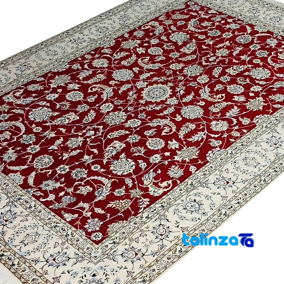 Nain Handwoven Carpet Afshan Design Luxurious Red By hand border and finishing (Edge view)