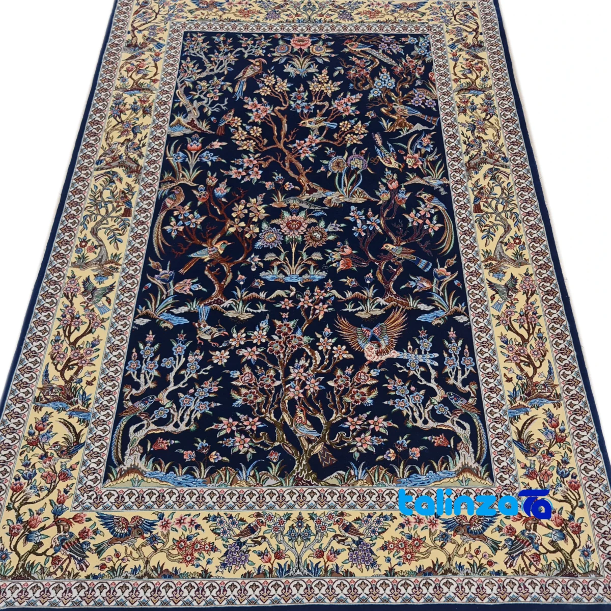 Corner detail of Haj Bagheri Handwoven Carpet Elegant Design binding and edges
