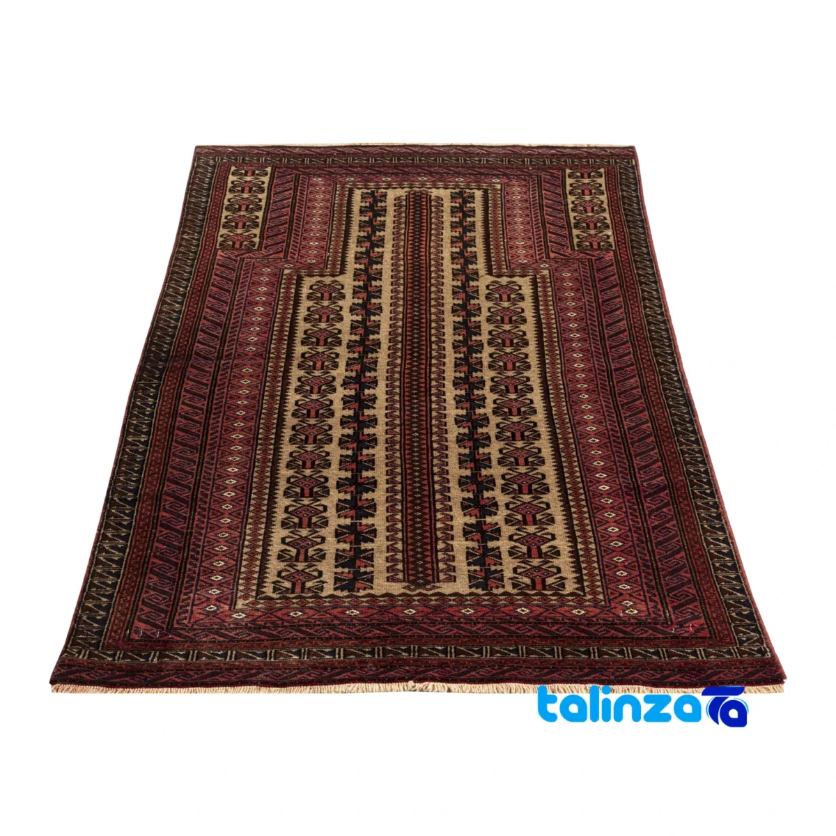 Handwoven Rug Model Baluch Cream Design 151x78x1 cm border and finishing (Edge view)