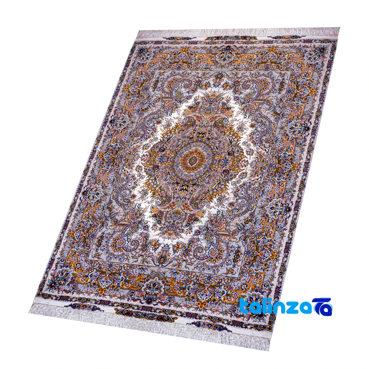 Tabriz Handwoven Rug Crafted with Silk and Wool - Edge view showing border finishing
