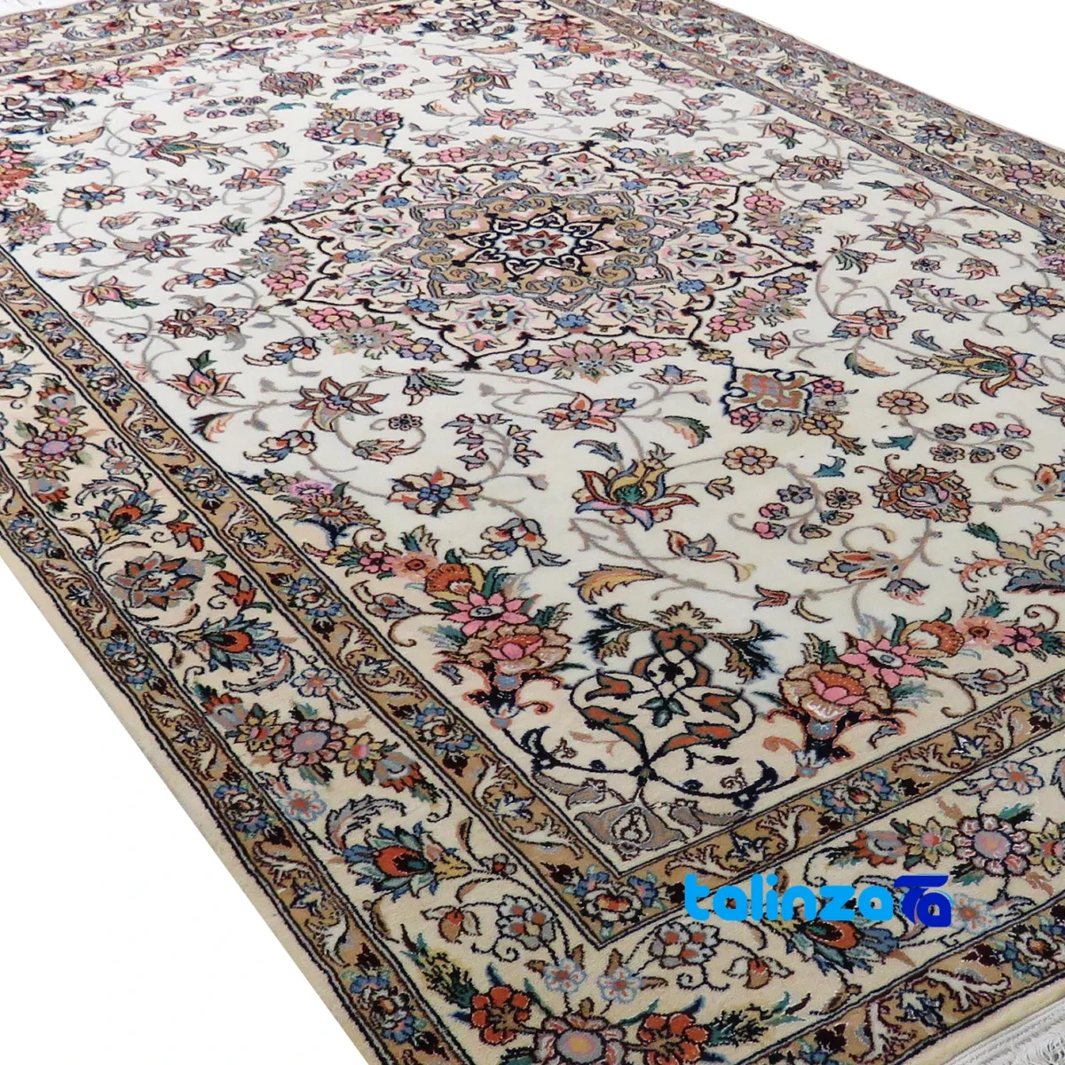 Nain Handwoven Carpet Rectangular Cream Design 10 kilograms border and finishing (Edge view)