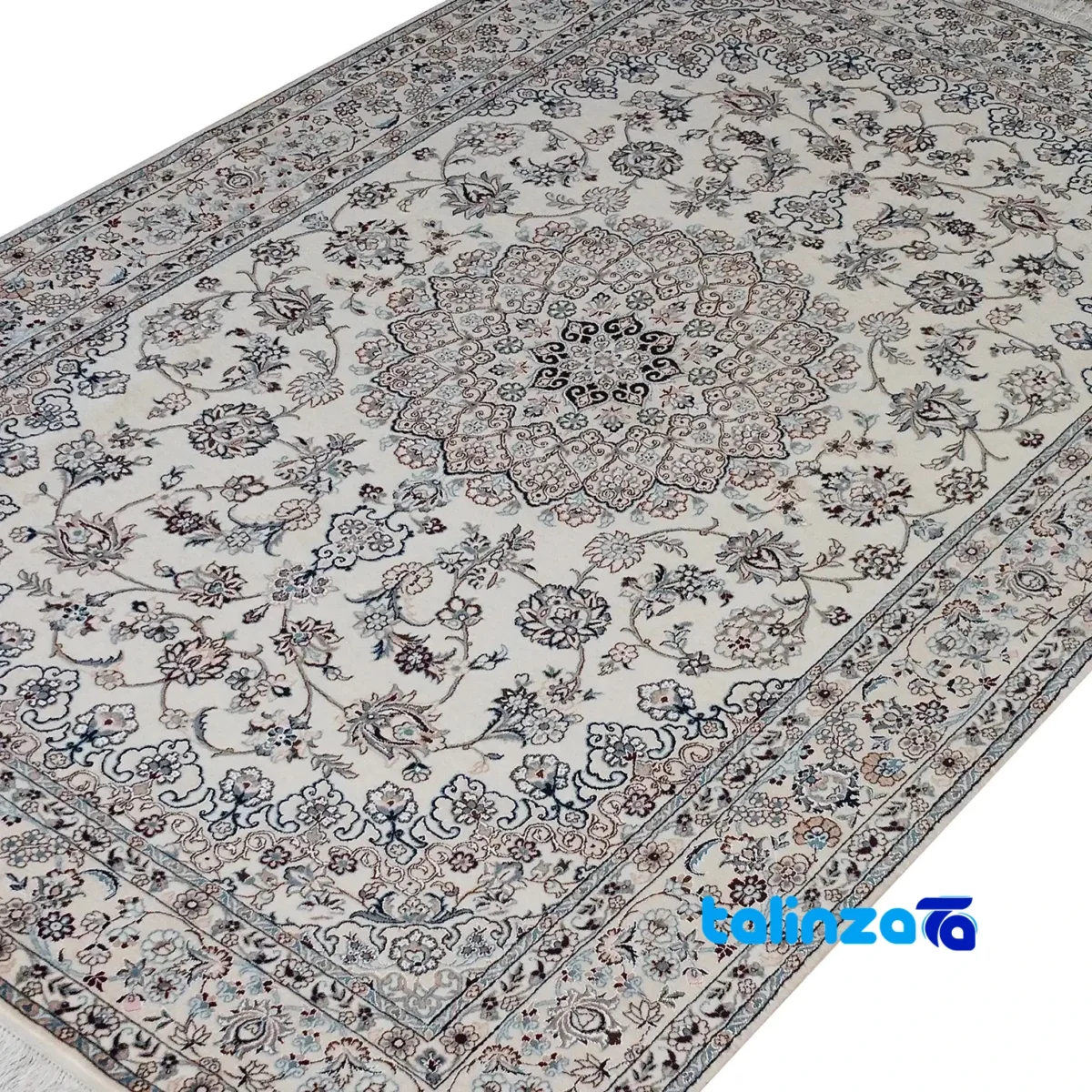 Nain Handwoven Carpet Latchak Design Cream - Edge view showing border and finishing