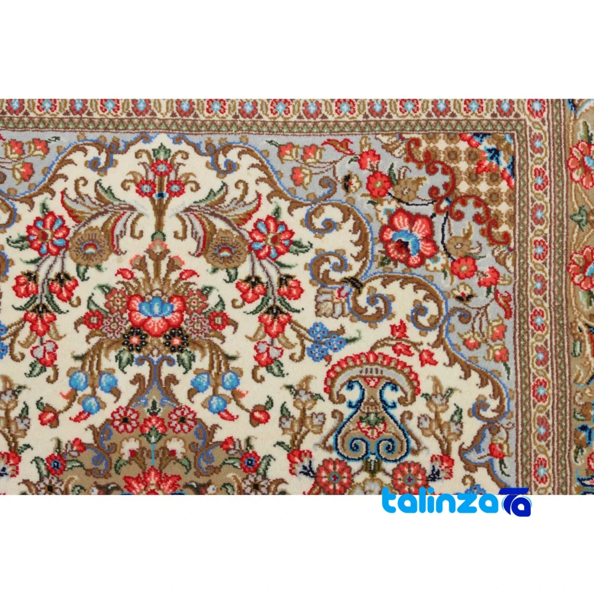 Persian Handwoven Rug Latchak Toranj Cream - Corner detail showing binding and edges