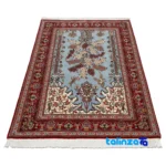 Edge view of Persia Handwoven Rug Blue Traditional Design border and finishing