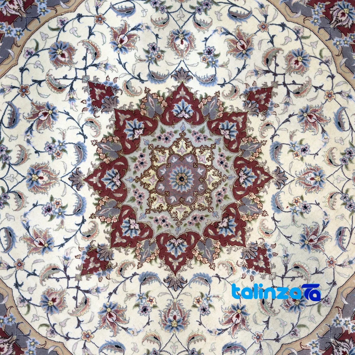Persian Handwoven Carpet Circular Design Cream border and finishing (Edge view)