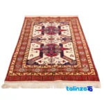 Edge view of Cypress Persian Handwoven Rug Elegant Cream Design border and finishing