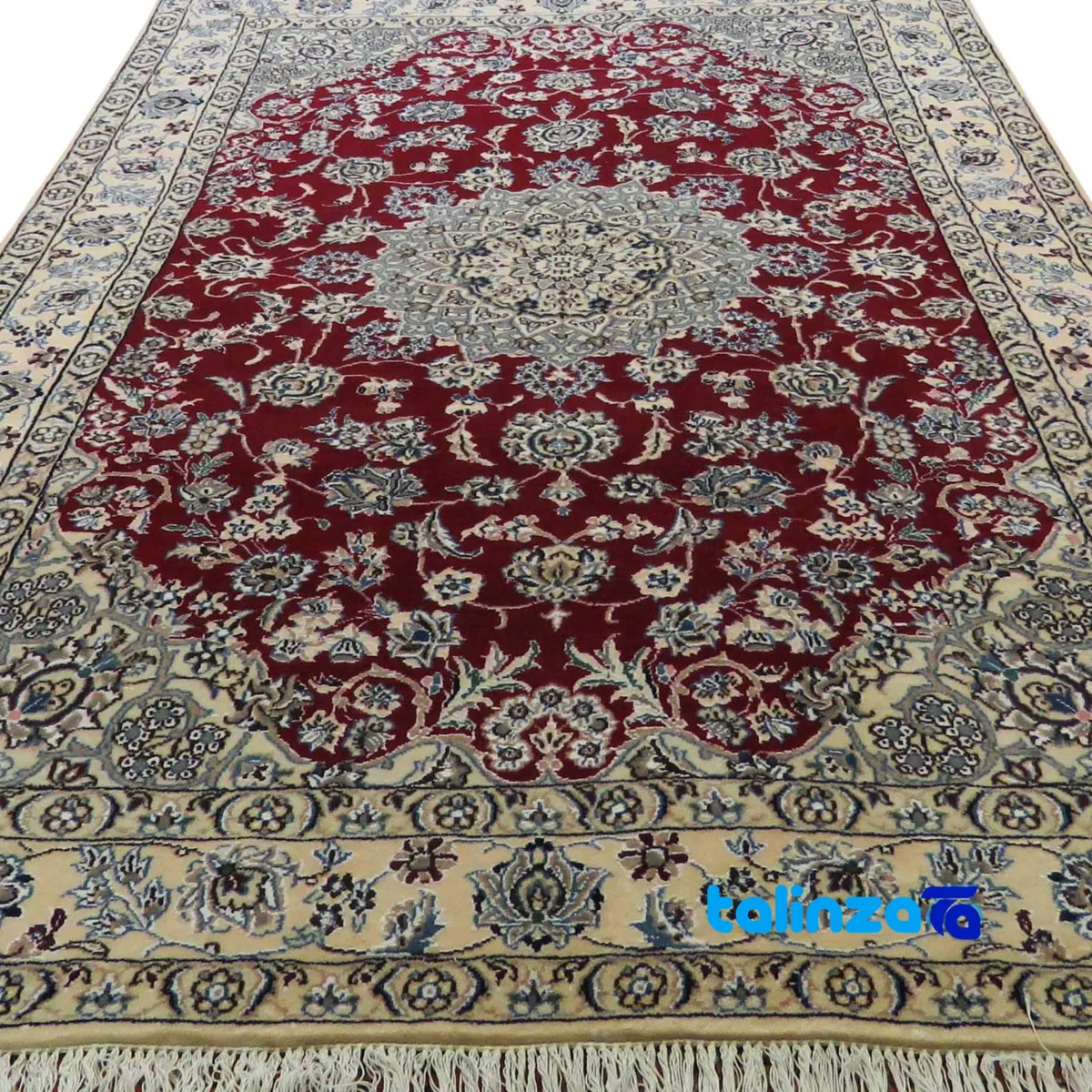 Edge view of Nain Handwoven Rug - Rich Red Design 210 x 135 0. border and finishing