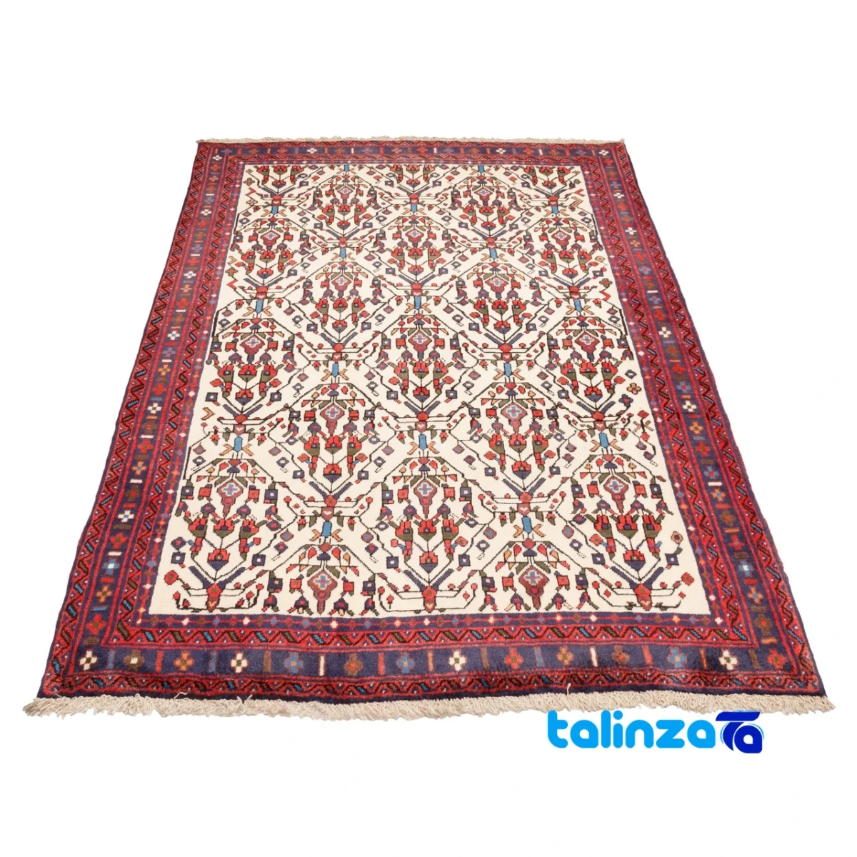 Corner detail of Persia Handwoven Carpet Beige Design 187204 binding and edges