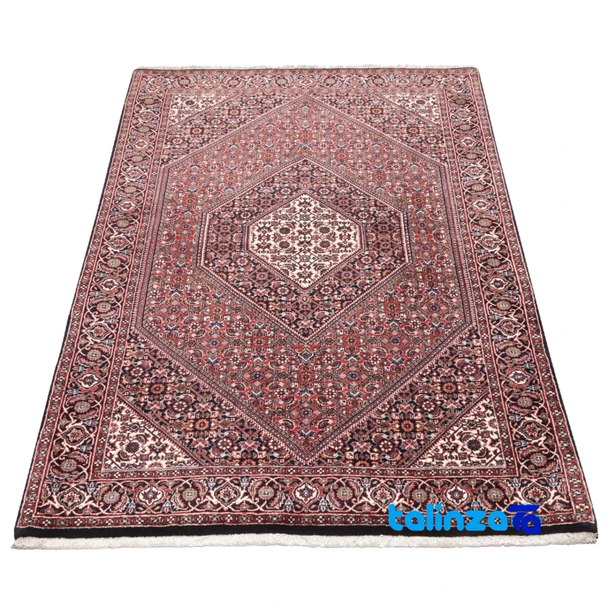 Edge view of Si Persia Handwoven Carpet Red Design 176x110x1 cm border and finishing