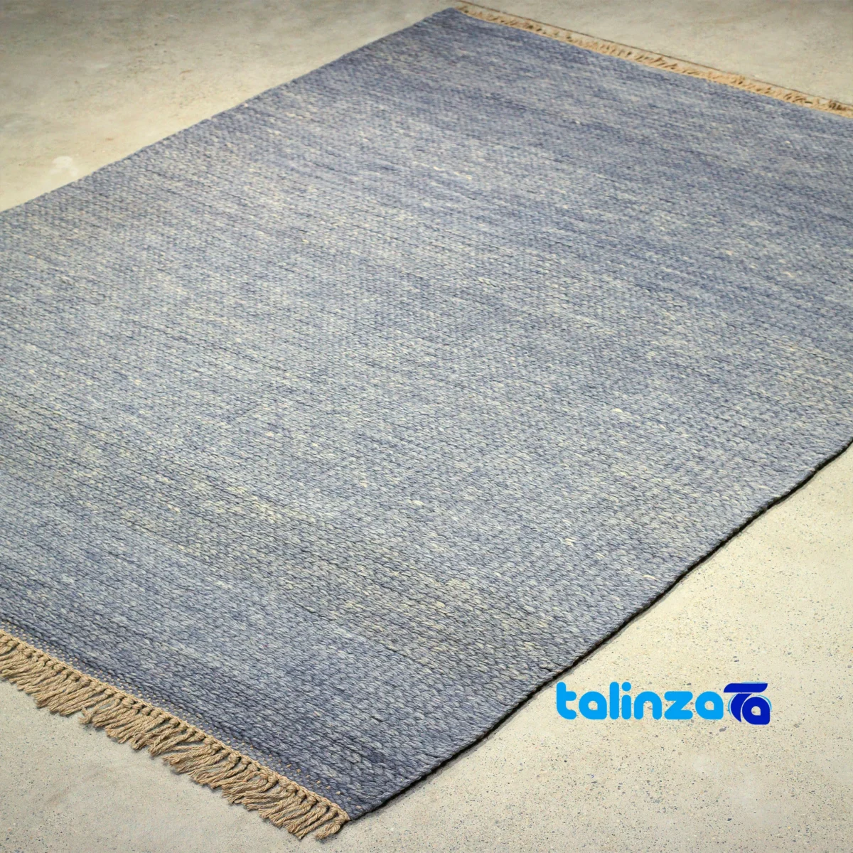 Handwoven Blue Modern Carpet - Code 21 Hand wash only binding and edges (Corner detail)