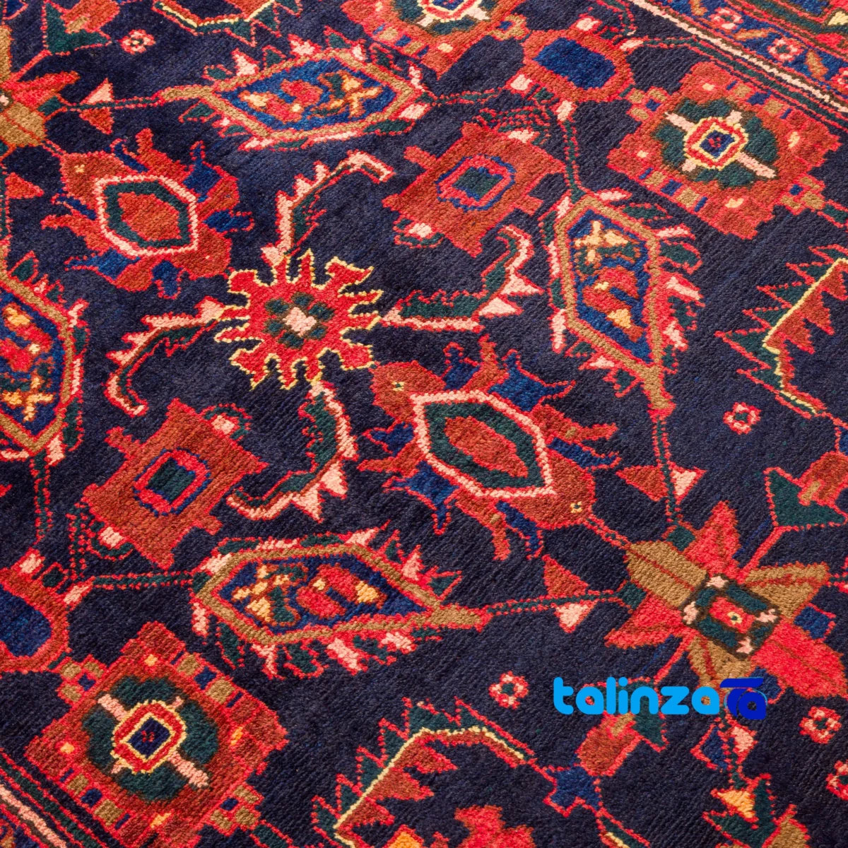 Handwoven Persian Rug Boojerd Design Natural Dyes - Edge view showing border and finishing