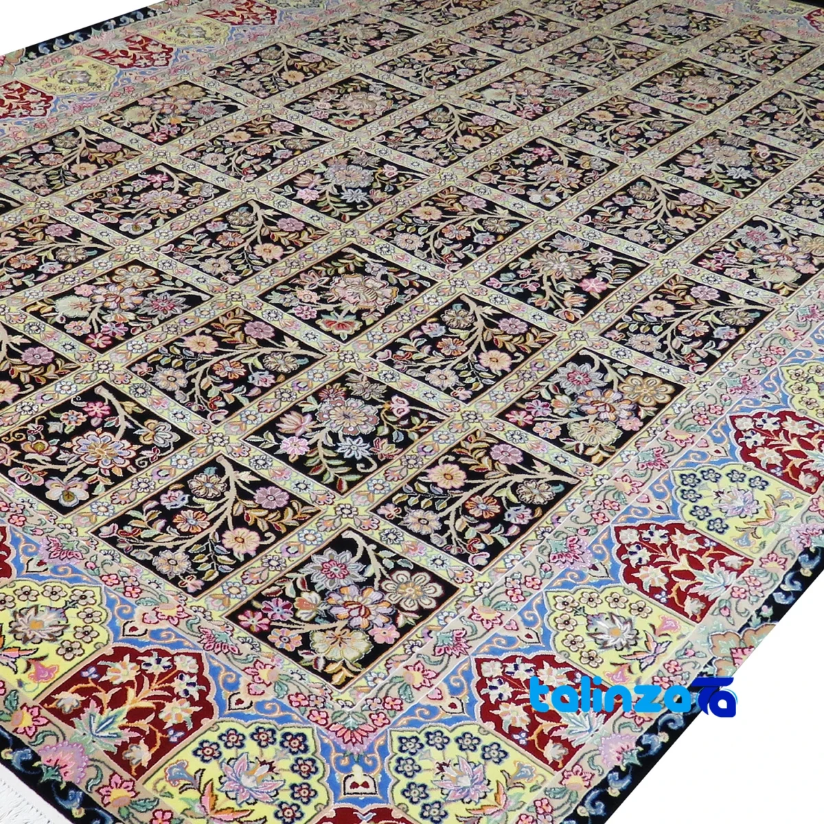Nain Handwoven Carpet Rectangular Rich Blue Design binding and edges (Corner detail)