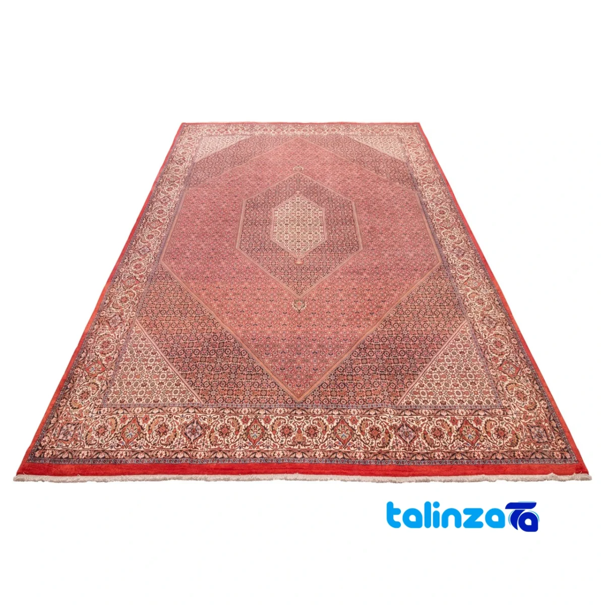 Corner detail of C Persia Handwoven Carpet Red binding and edges