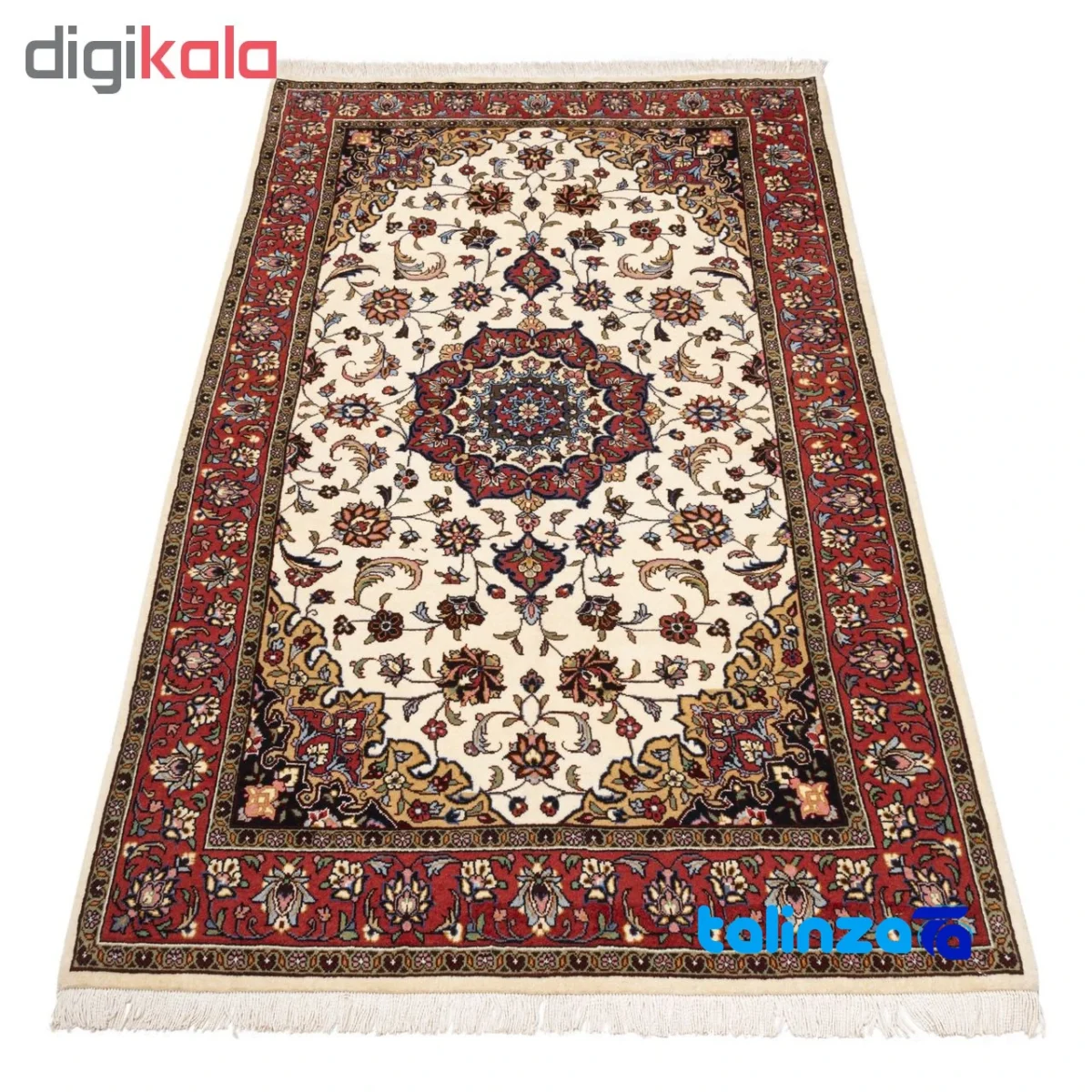 Persia Handwoven Carpet Rectangular Cream Design - Corner detail showing binding and edges