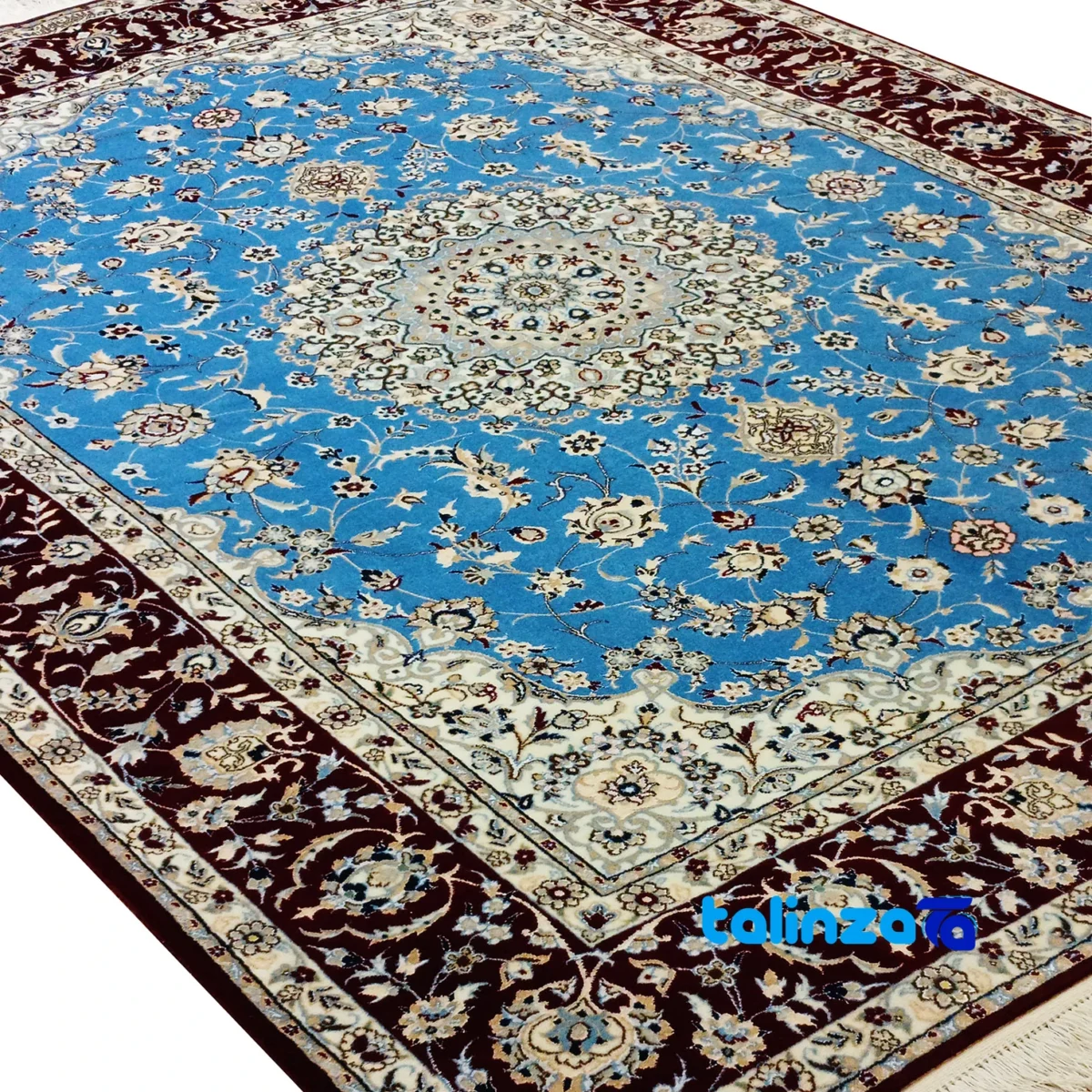 Nain Handwoven Rug Traditional Design Blue binding and edges (Corner detail)